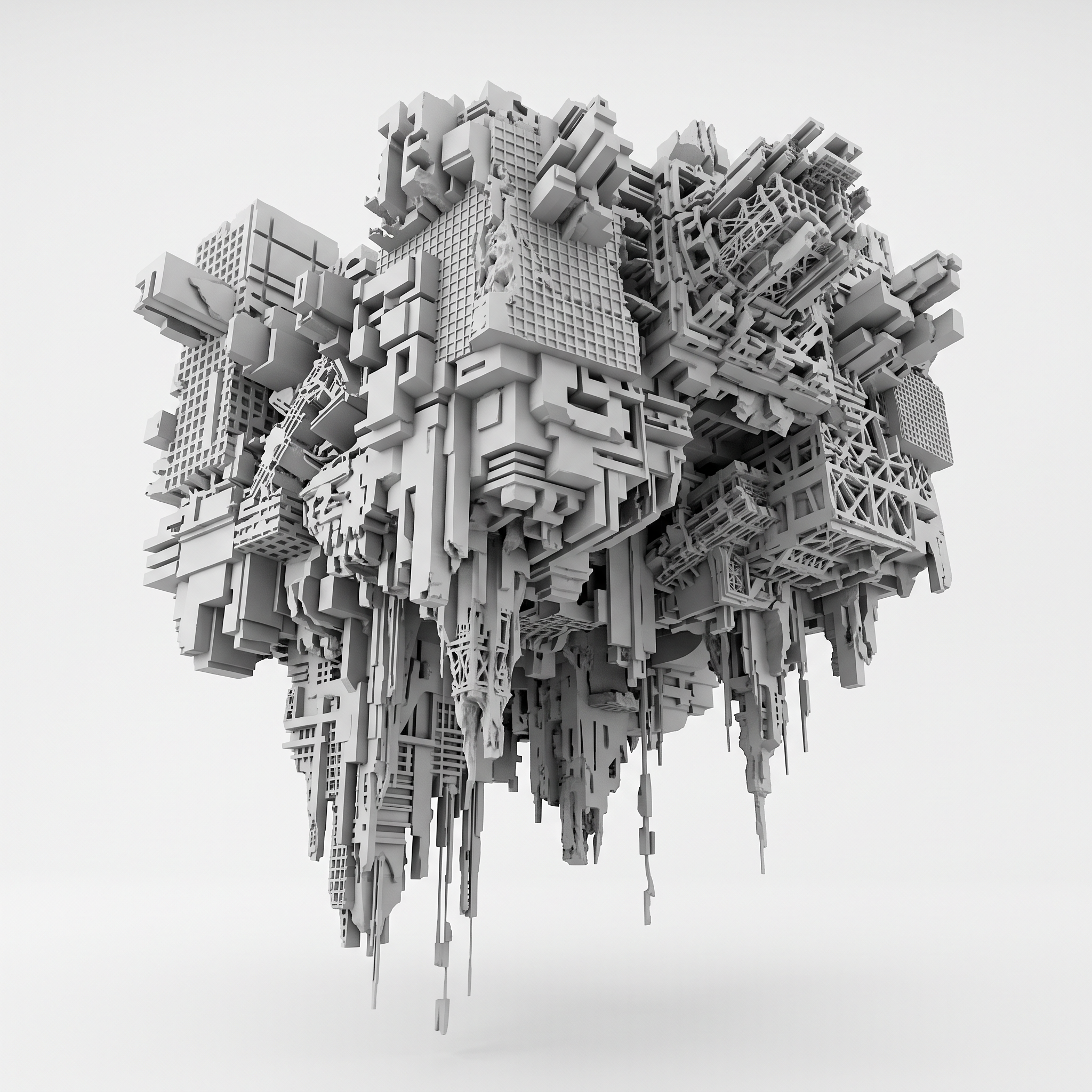 Final AI massing model with dripping vertical forms